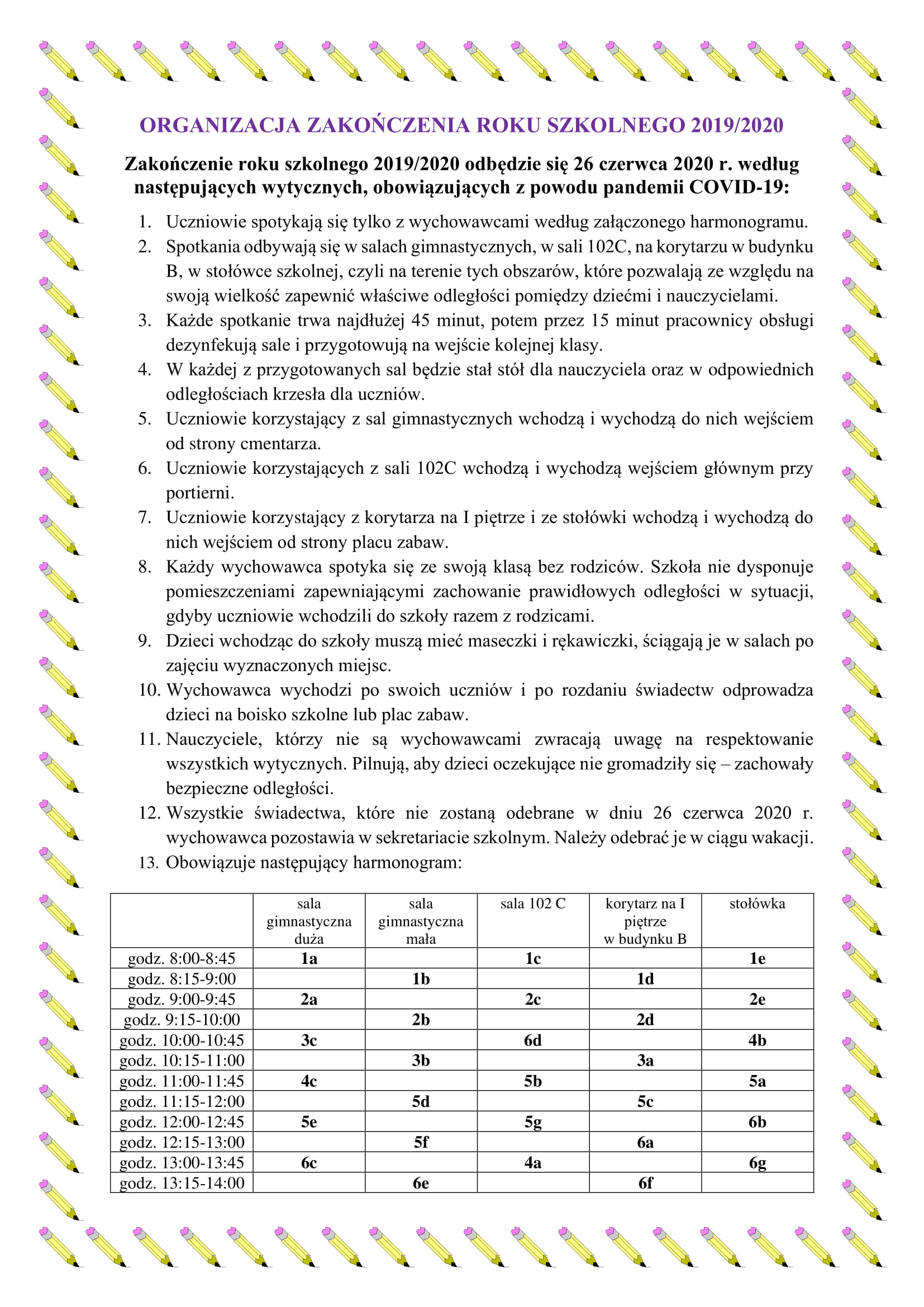 ORGANIZACJA ZAKOŃCZENIA ROKU SZKOLNEGO